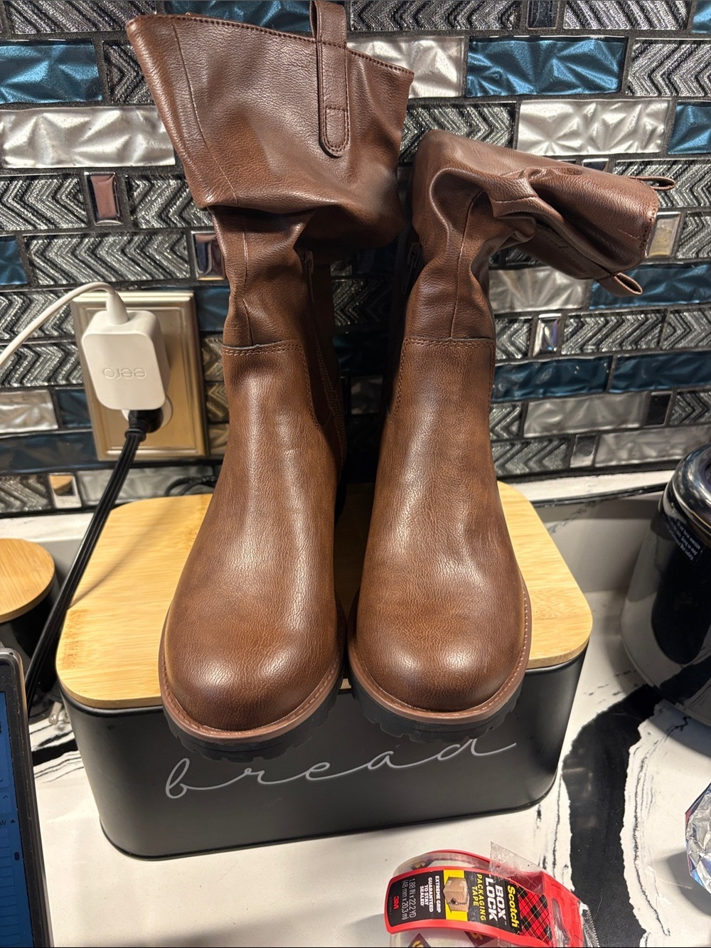 Classic Brown Leather Mid-Calf Heeled Boots